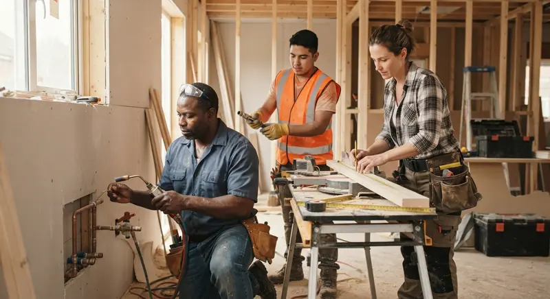 Tradespeople working on a home renovation